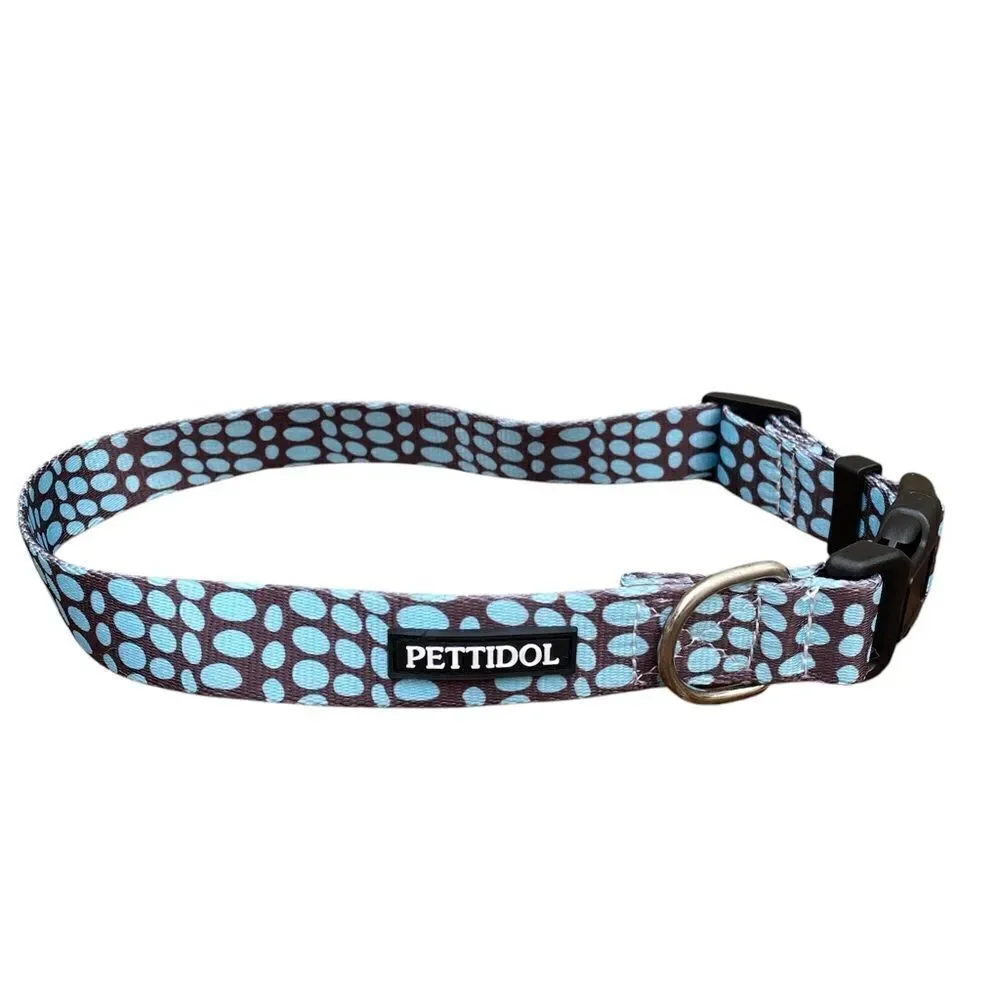 NWOT New Pettidol Dog Pet Collar w/Quick Release Buckle Blue/Brown Dot Pattern
